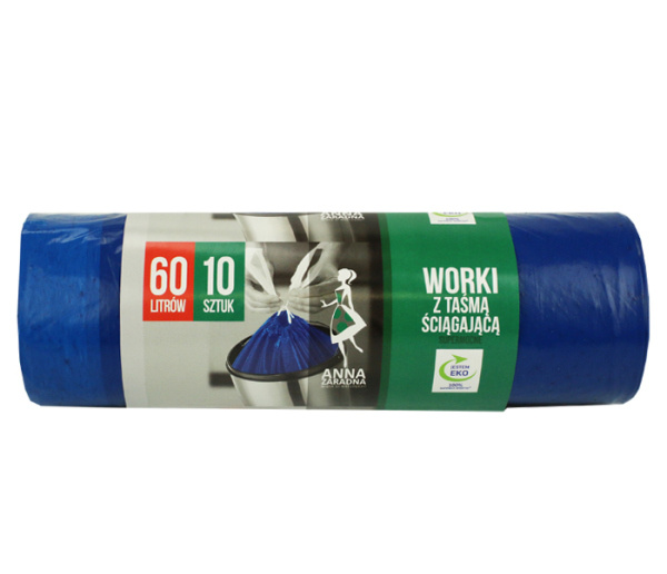 Pytel do koše  60l, 10ks Supersilné modré se zatahovacím páskem Stella Pack S.A.