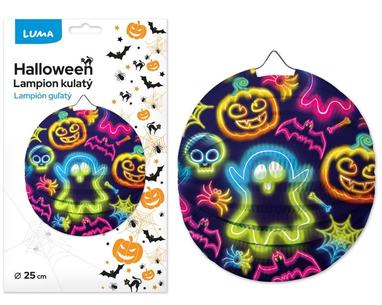 Lampion 25 cm kulatý HALLOWEEN neon
