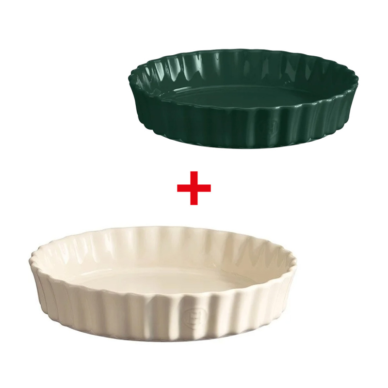 Emile Henry Sada forem na koláče, Ø 32 cm slonová kost + Ø 24,5 cm cedrově zelená SET32/24