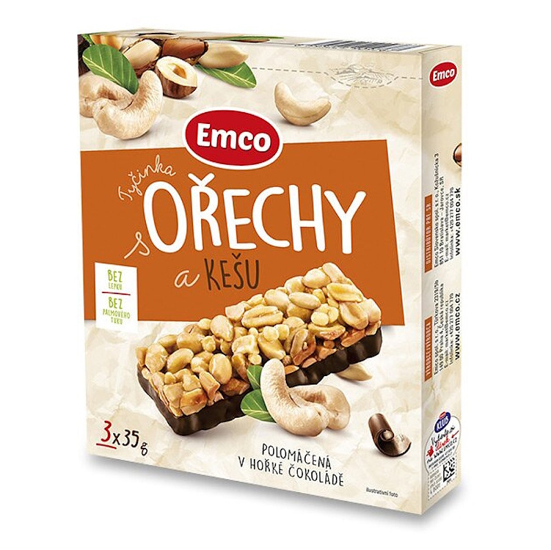 Tyčinka Emco s ořechy a kešu, 3x 35g