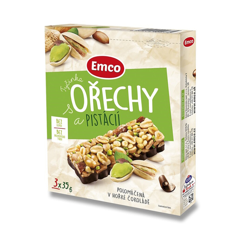 Tyčinka Emco s ořechy a pistácií, 3x 35g