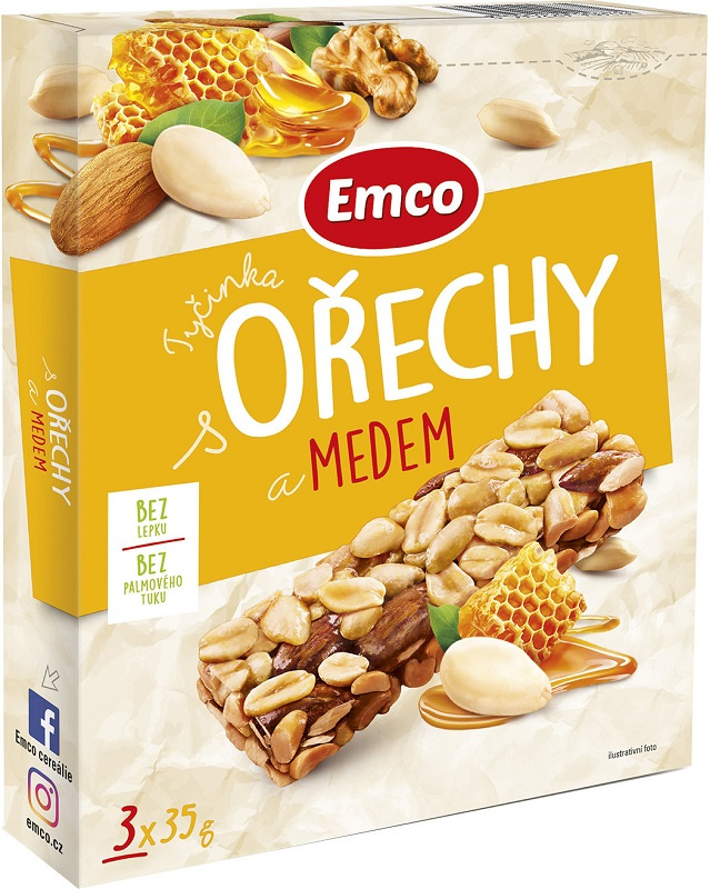 Tyčinka Emco s ořechy a medem, 3x 35g