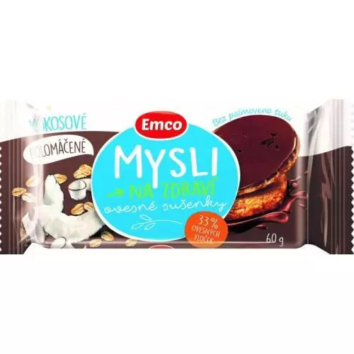 Emco Mysli na zdraví - cereální sušenky - polomáčené kokosové, 60 g