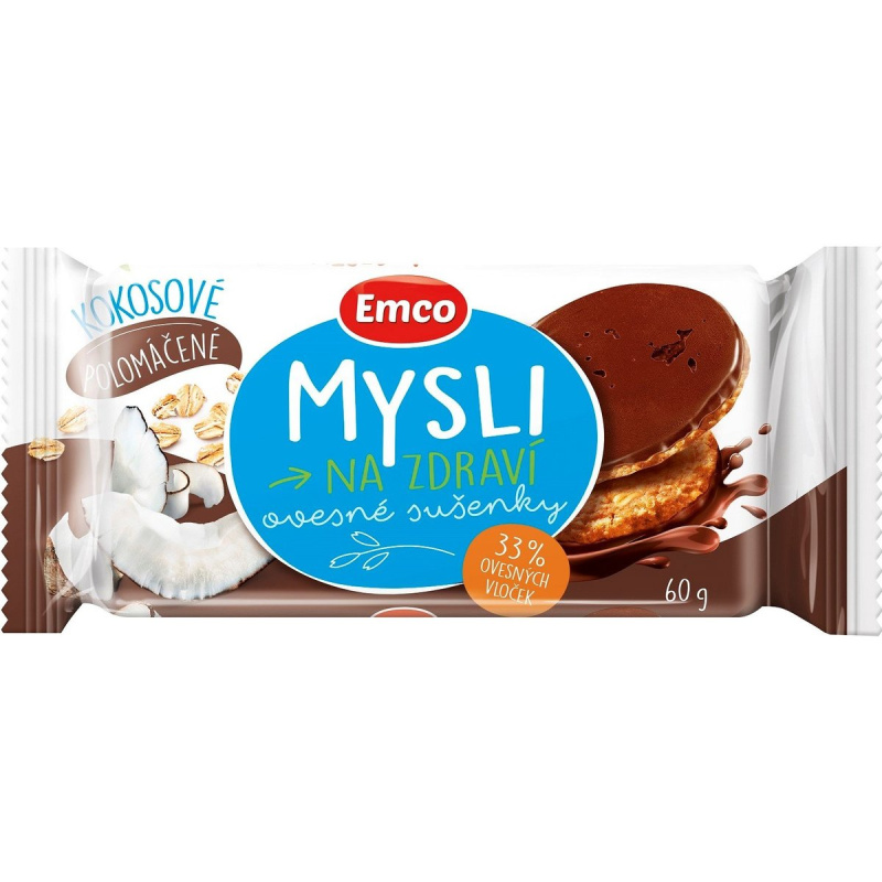 Emco Mysli na zdraví - cereální sušenky - polomáčené kokosové, 60 g