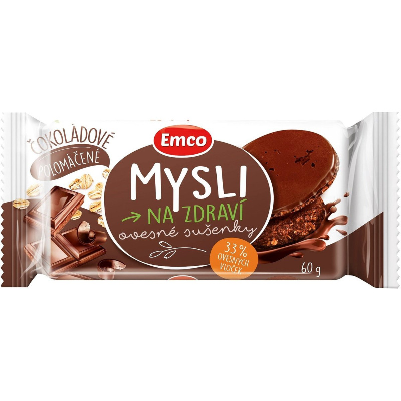 Emco Mysli na zdraví - cereální sušenky - polomáčené čokoládové, 60 g