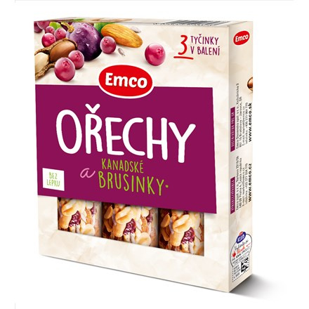 Tyčinka Emco s ořechy a kanad. brusinkami, 3x 35g