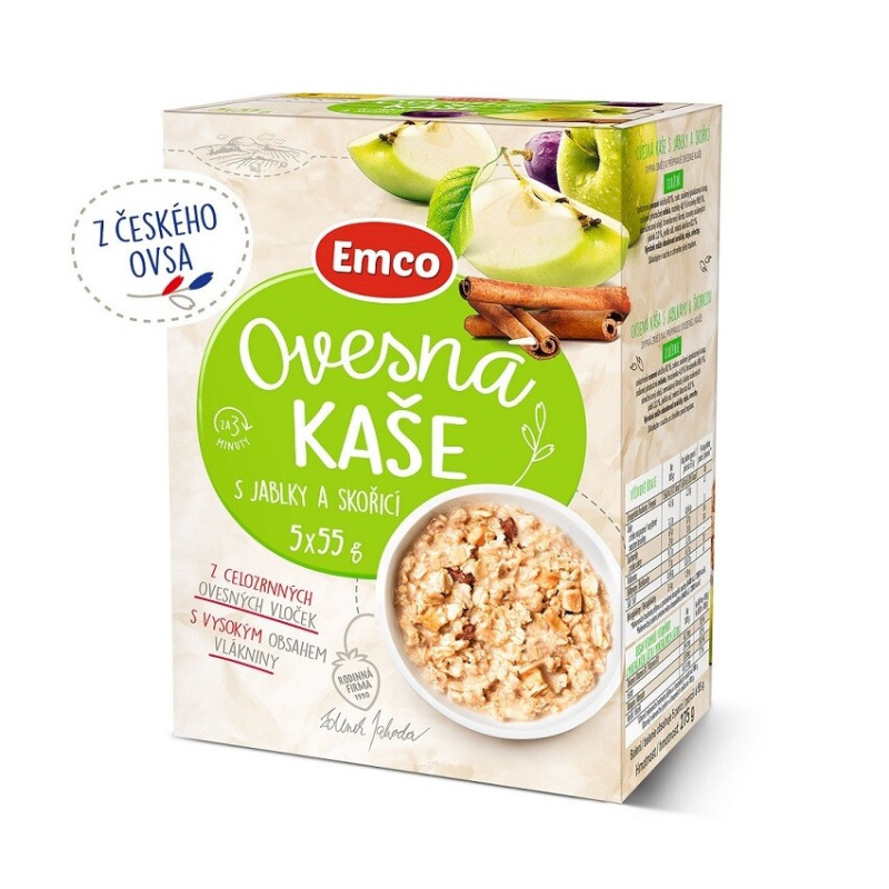 Ovesná kaše Emco s jablky a skořicí, 5x 55 g