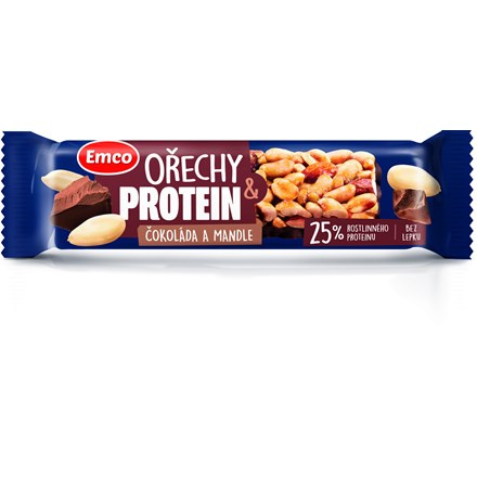 Emco Tyčinka s ořechem a proteinem, čok. a mandle,40g
