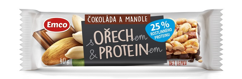 Emco Tyčinka s ořechem a proteinem, čok. a mandle,40g