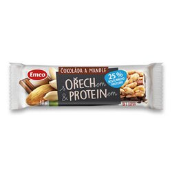 Emco Tyčinka s ořechem a proteinem, čok. a mandle,40g