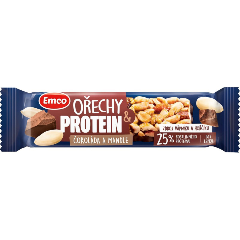 Emco Tyčinka s ořechem a proteinem, čok. a mandle,40g