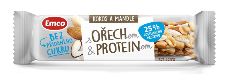 Tyčinka Emco - ořech & protein, kokos a mandle, 35 g