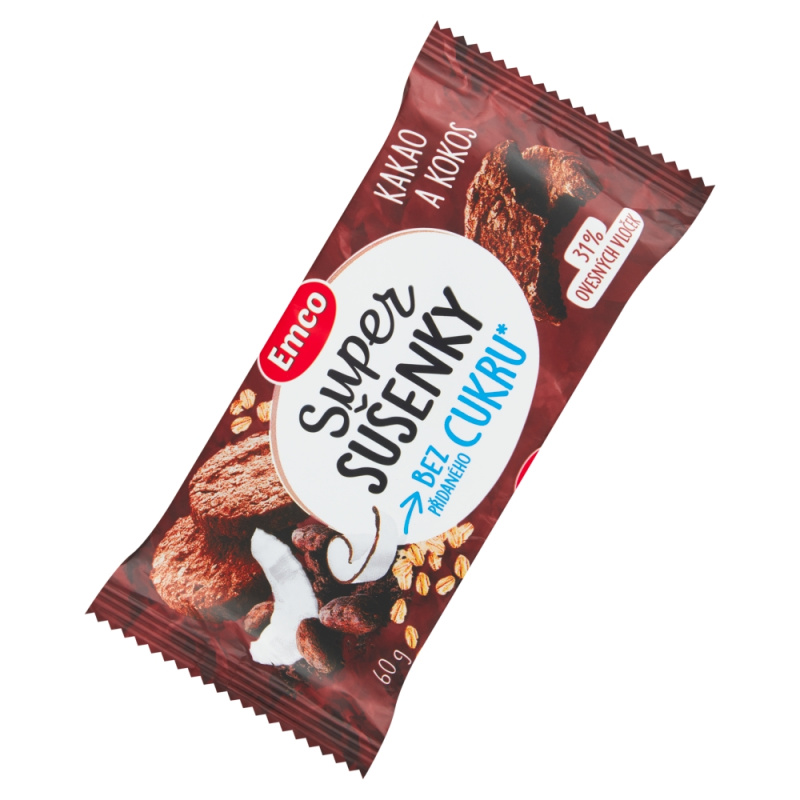 Emco Super Sušenky Bez Cukru - ovesné sušenky - kakao a kokos, 60 g