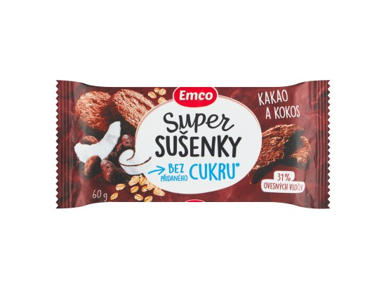 Emco Super Sušenky Bez Cukru - ovesné sušenky - kakao a kokos, 60 g