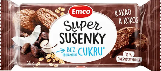 Emco Super Sušenky Bez Cukru - ovesné sušenky - kakao a kokos, 60 g