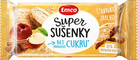 Emco Super Sušenky Bez Cukru - ovesné sušenky - šťavnaté jablko, 60 g