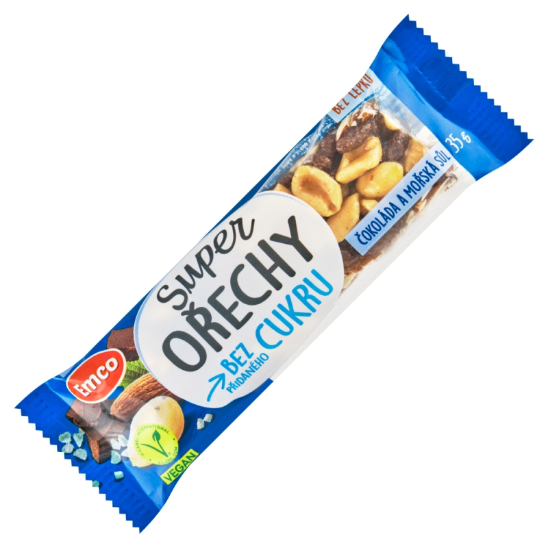 Emco Super Ořechy - ořechová tyčinka - čokoláda a mořská sůl, 35 g