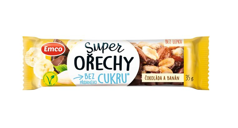 Tyčinka Emco - super ořechy čokoláda a banán, 35 g