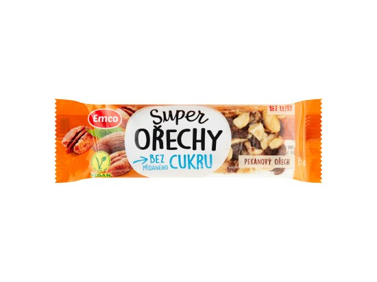 Tyčinka Emco Super ořechy - pekanový ořech, bez přidaného cukru, 35 g