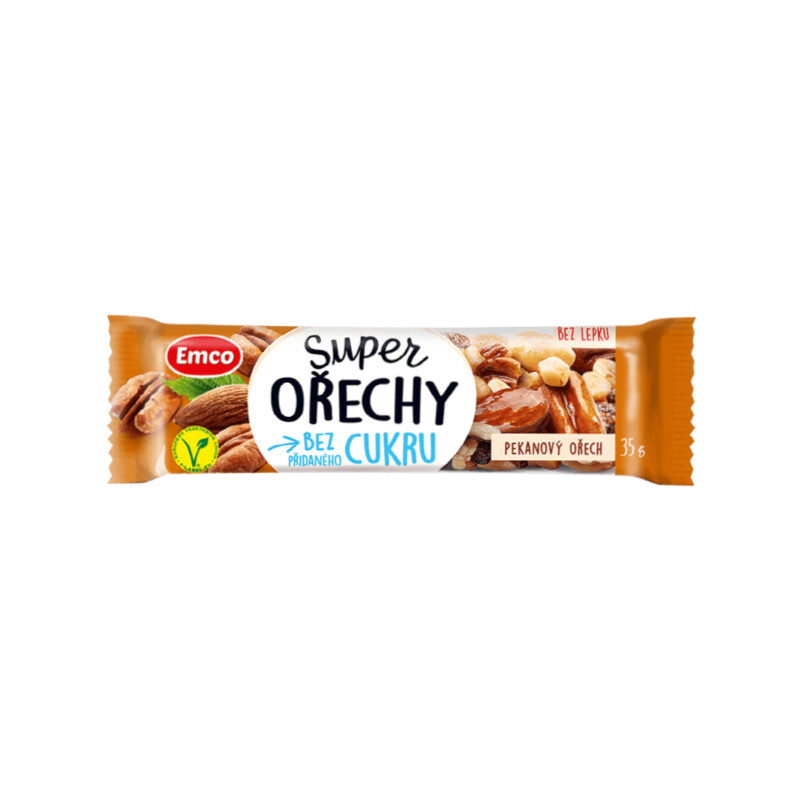 Tyčinka Emco Super ořechy - pekanový ořech, bez přidaného cukru, 35 g