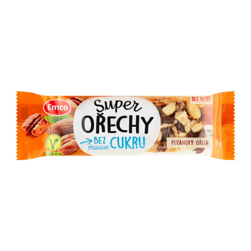 Tyčinka Emco Super ořechy - pekanový ořech, bez přidaného cukru, 35 g