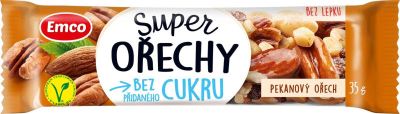 Tyčinka Emco Super ořechy - pekanový ořech, bez přidaného cukru, 35 g