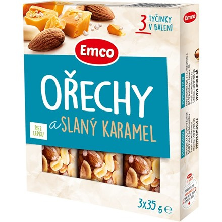 Emco - ořechové tyčinky - Ořechy a slaný karamel, 3 x 35 g