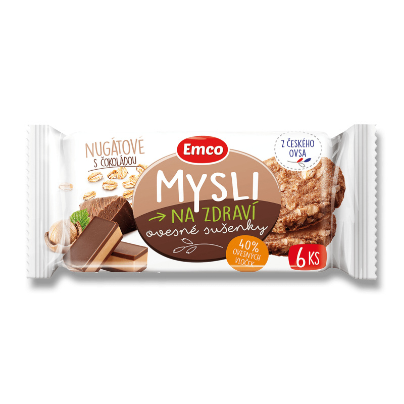 Emco Super Sušenky Bez Cukru - ovesné sušenky - nugátové s čokoládou, 60 g
