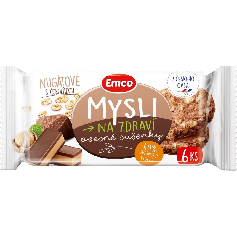 Emco Super Sušenky Bez Cukru - ovesné sušenky - nugátové s čokoládou, 60 g