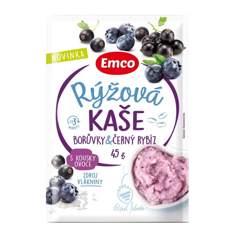 Emco rýžová kaše s borůvkami a černým rybízem 45g