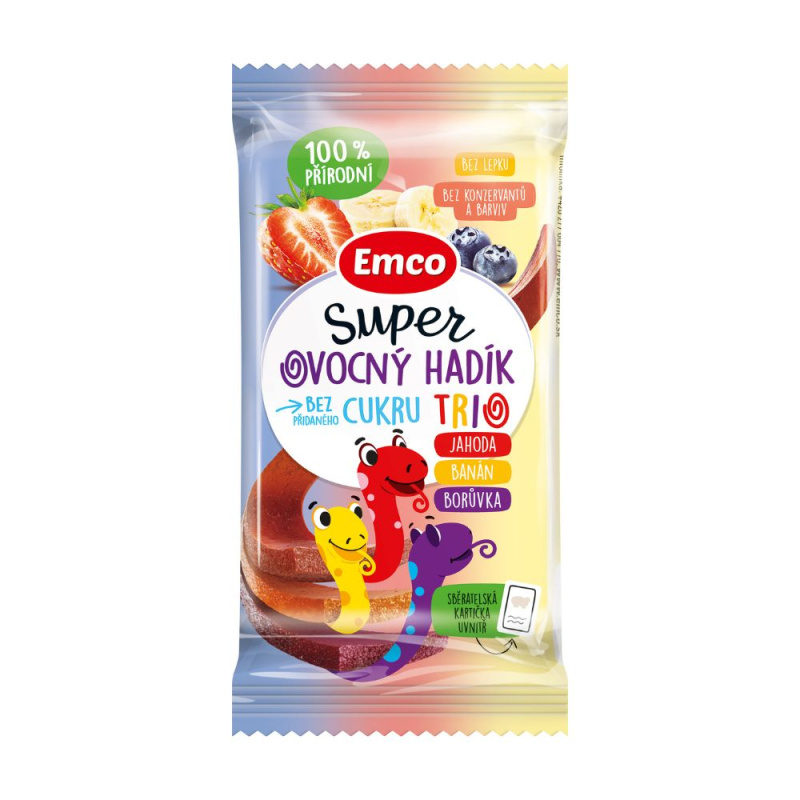 Emco Super ovocný hadík Trio jahoda, banán a borůvka