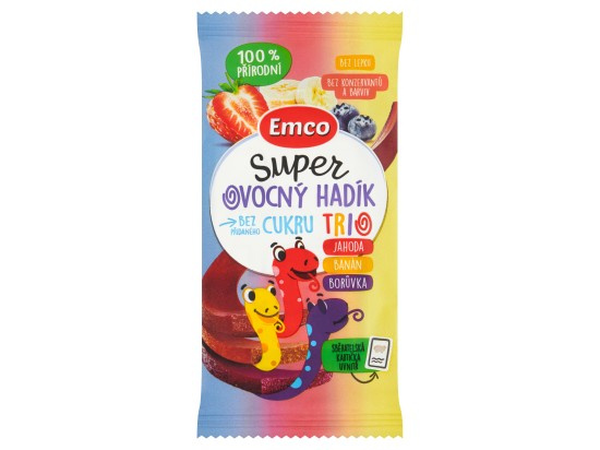 Emco Super ovocný hadík Trio jahoda, banán a borůvka