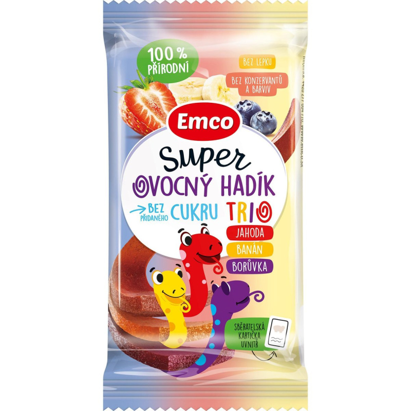 Emco Super ovocný hadík Trio jahoda, banán a borůvka
