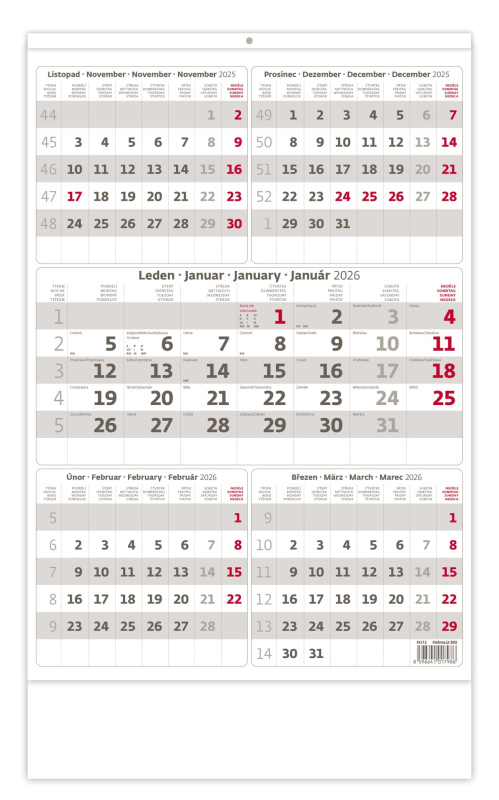 Pětiměsíční kalendář 2025 - šedý