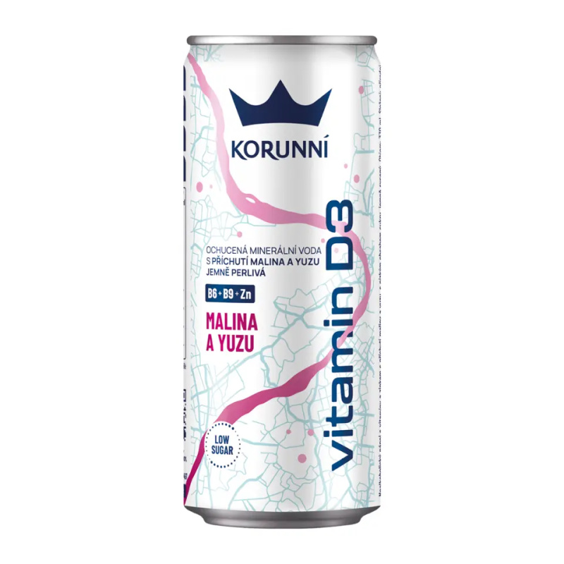 Korunní Ochucená minerální voda s příchutí malina a yuzu jemně perlivá 330 ml