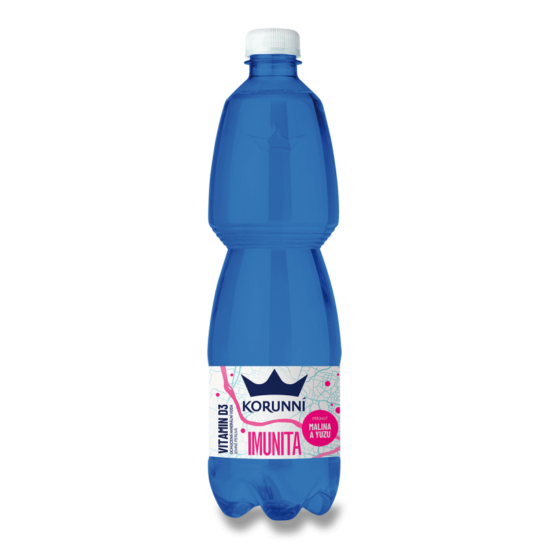 Korunní Imunita - ochucená minerální voda s vitamínem D3 - malina a yuzu, 750 ml