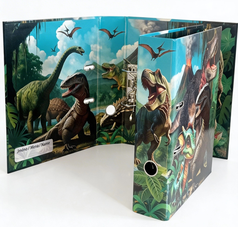 Designový pákový pořadač A4 7,5 cm – svět dinosaurů