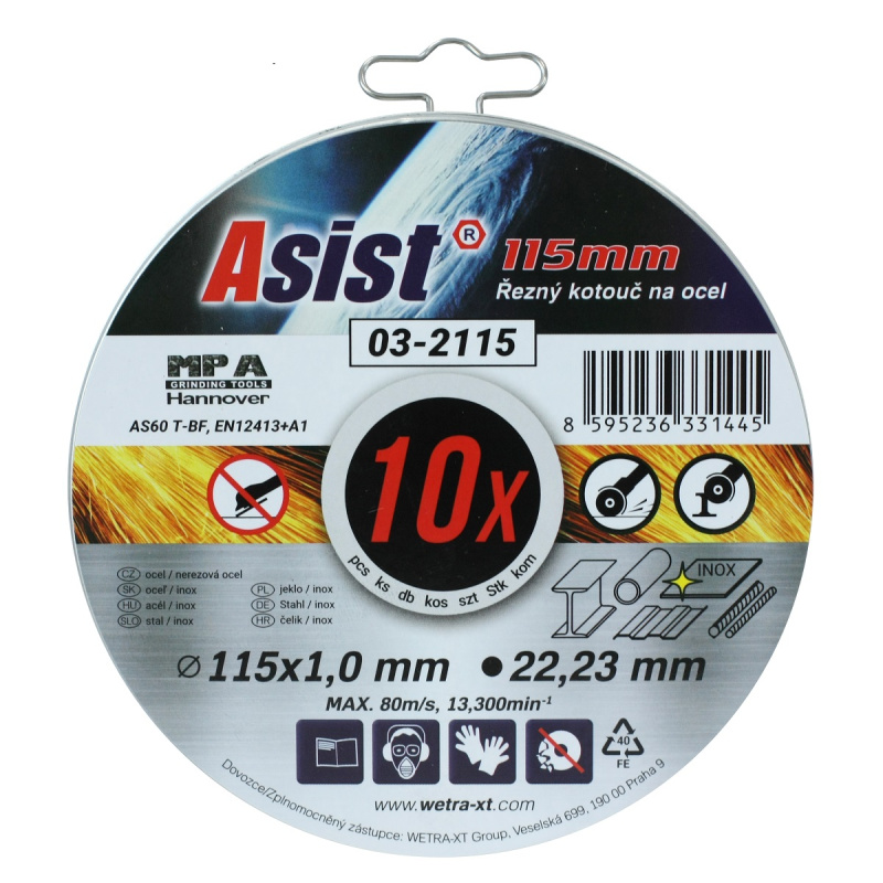 Sada řezných kotoučů ocel/INOX 115 x 1mm 10 ks v plechovém boxu