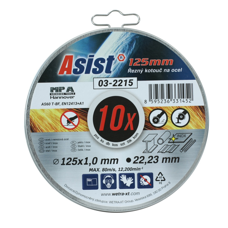 Sada řezných kotoučů ocel/INOX 125 x 1 mm 10 ks v plechovém boxu