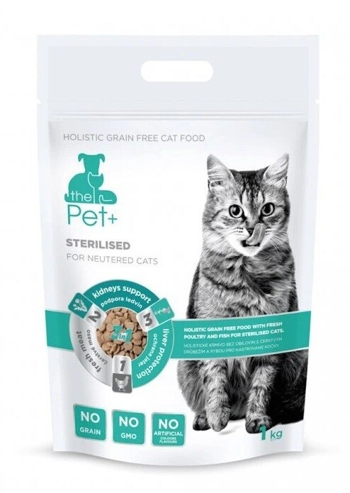 Krmivo Pet+ 3v1 kočka STERILISED  1 kg