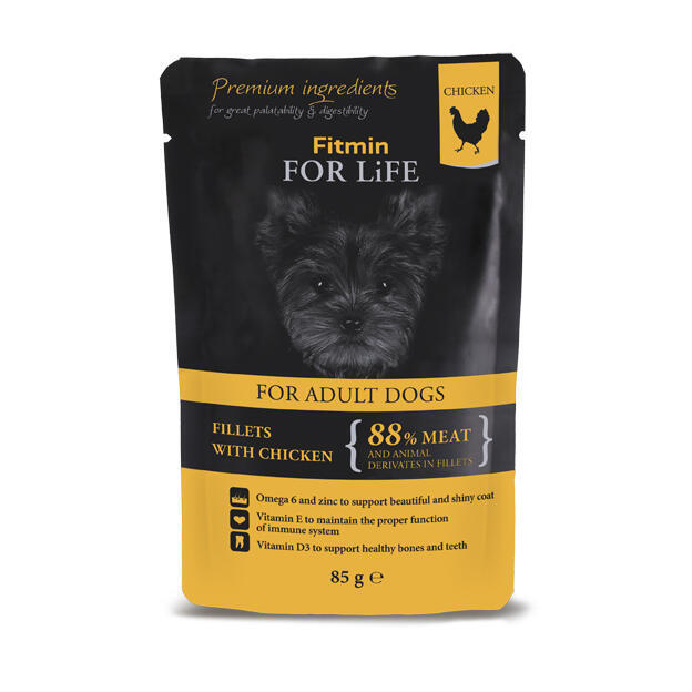 Fitmin dog For Life pouch adult chicken w. ham in jelly 85 g