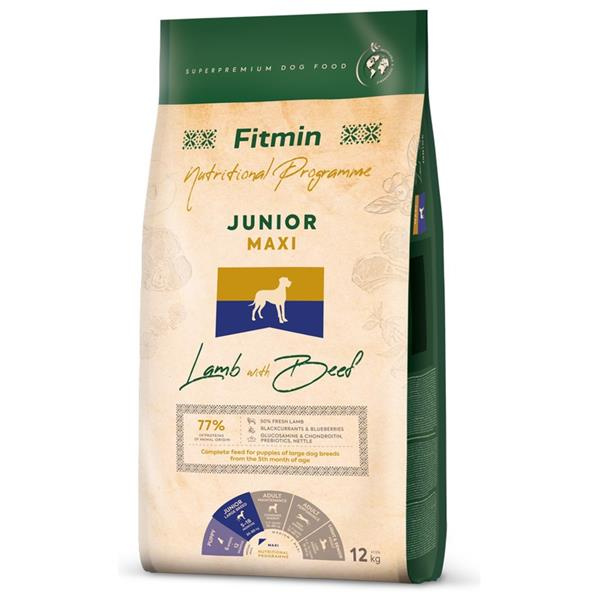 Fitmin Maxi Junior Lamb With Beef kompletní krmivo pro juniory 12 kg