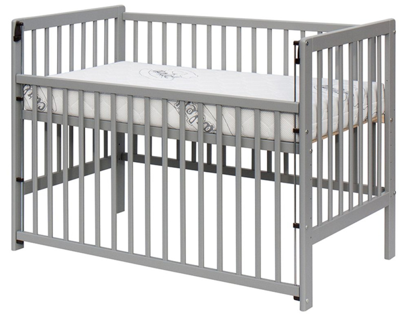 Scarlett Dětská postýlka - Scarlett DOMINIK (borovice), stahovací bočnice - 120 x 60 cm - šedá