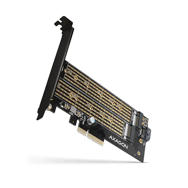 AXAGON PCEM2D PCIe x4 M.2 NVMe Mkey + SATA Bkey slot adaptér vč. LP