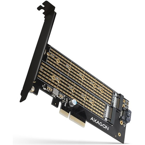 AXAGON PCEM2D PCIe x4 M.2 NVMe Mkey + SATA Bkey slot adaptér vč. LP