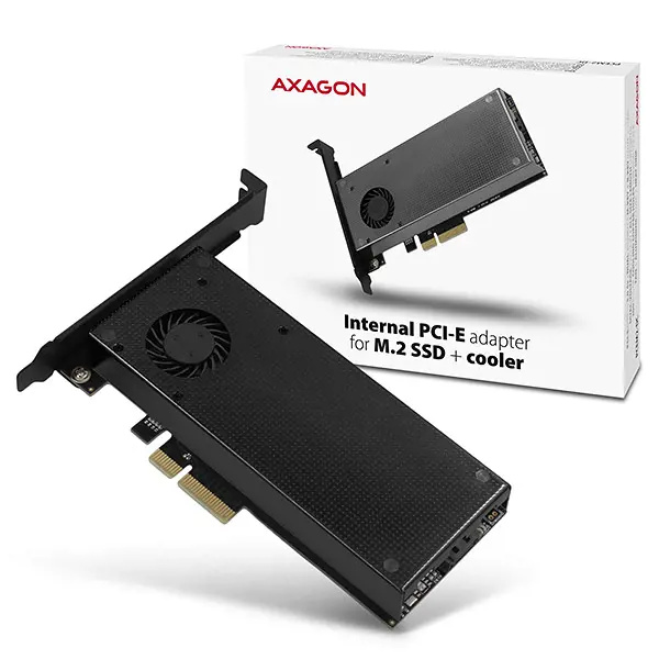 AXAGON PCEM2DC PCIe x4 M.2 NVMe Mkey + SATA Bkey slot adaptér chladič LP