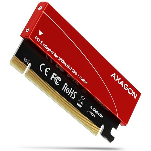 AXAGON PCEM2S PCIe x16 M.2 NVMe Mkey slot adaptér + pasivní chladič