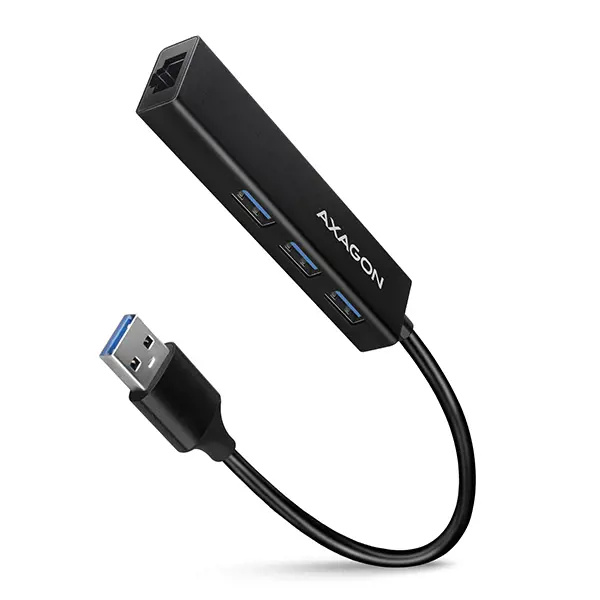 AXAGON HMAGL3A USB 3.2 Gen 1 hub porty 3x USBA + Gigabit Ethernet kovový kabel USBA 20cm