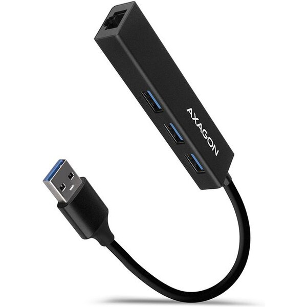 AXAGON HMAGL3A USB 3.2 Gen 1 hub porty 3x USBA + Gigabit Ethernet kovový kabel USBA 20cm