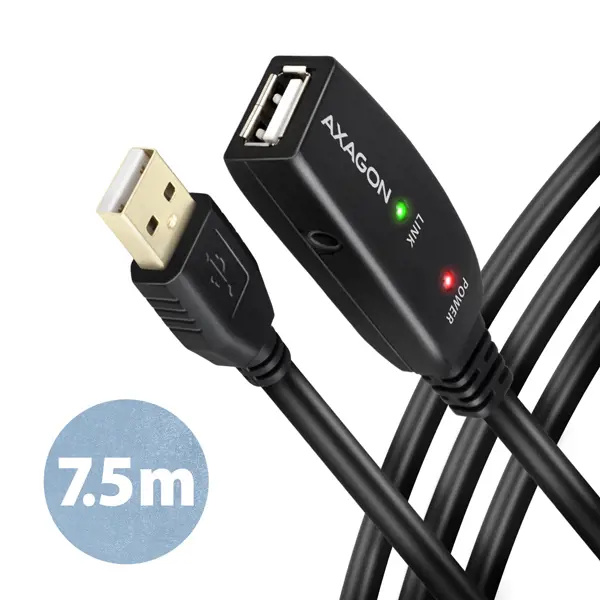 AXAGON USB-A  na USB-A aktivní prodlužovací / repeater kabel 7,5m Černá